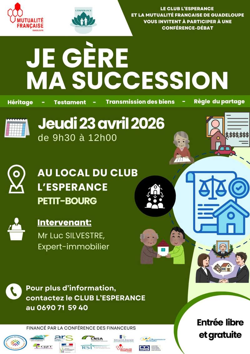Affiche conférence succession Petit-Bourg 23 avril 2026 TransmiExpert Luc Silvestre